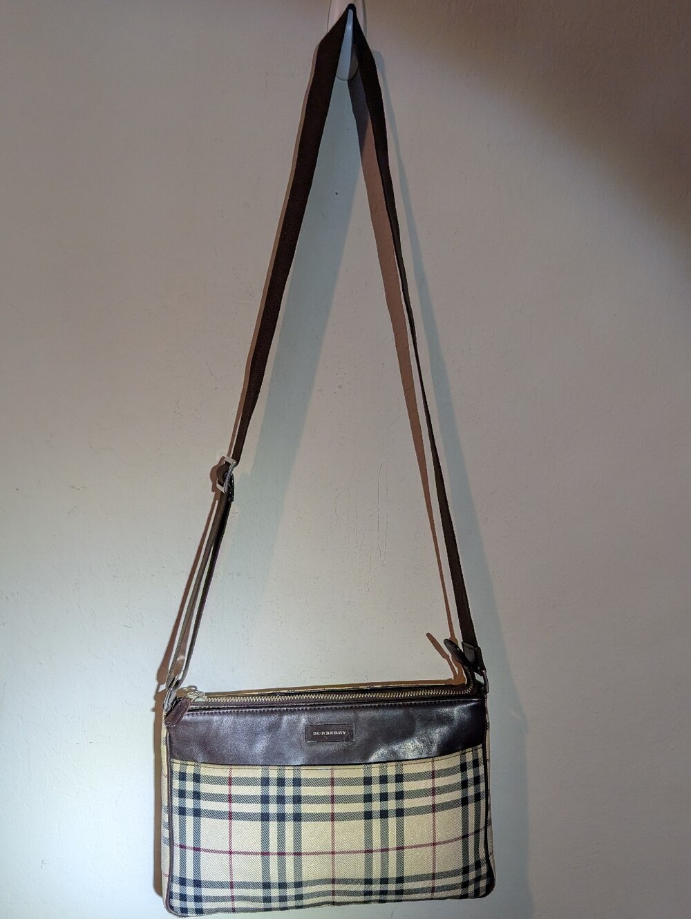 Burberry Classic Plaid Crossbody Bag in Beige and Brown Excellent